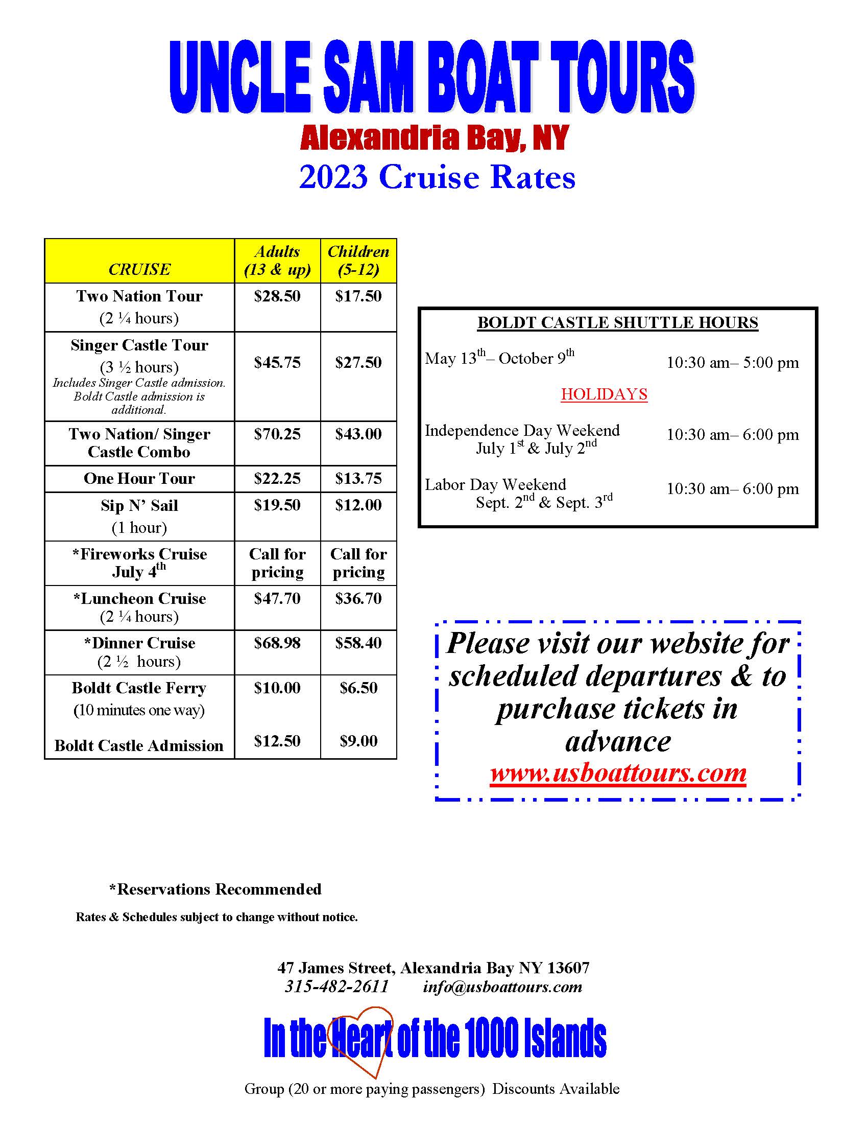 Uncle Sam Boat Tours 1000 Islands Boat Tours in Alexandria Bay NY
